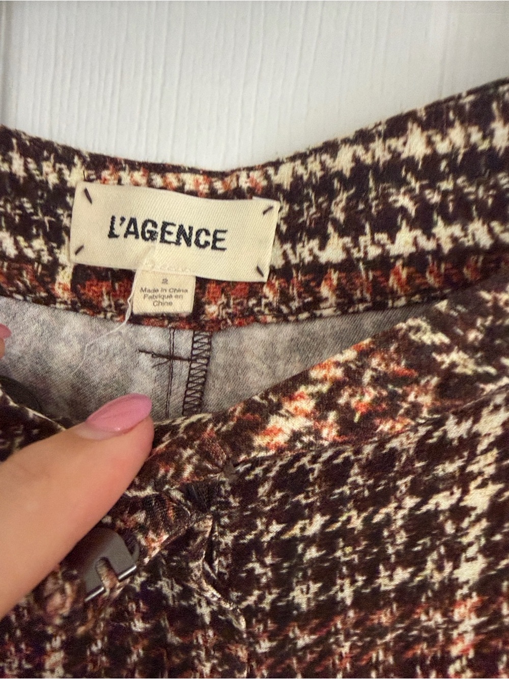 L'AGENCE Plaid Wide-Leg Trousers in Brown & Cream - Picture 2 of 4